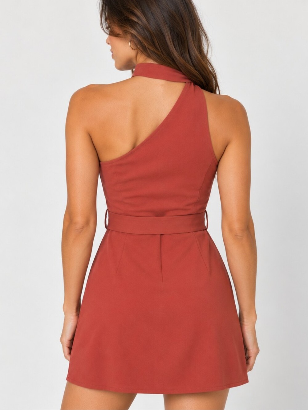 Missguided | One Shoulder Choker Neck Bodycon Rust Color Mini Dress Size 4 - Picture 2 of 12